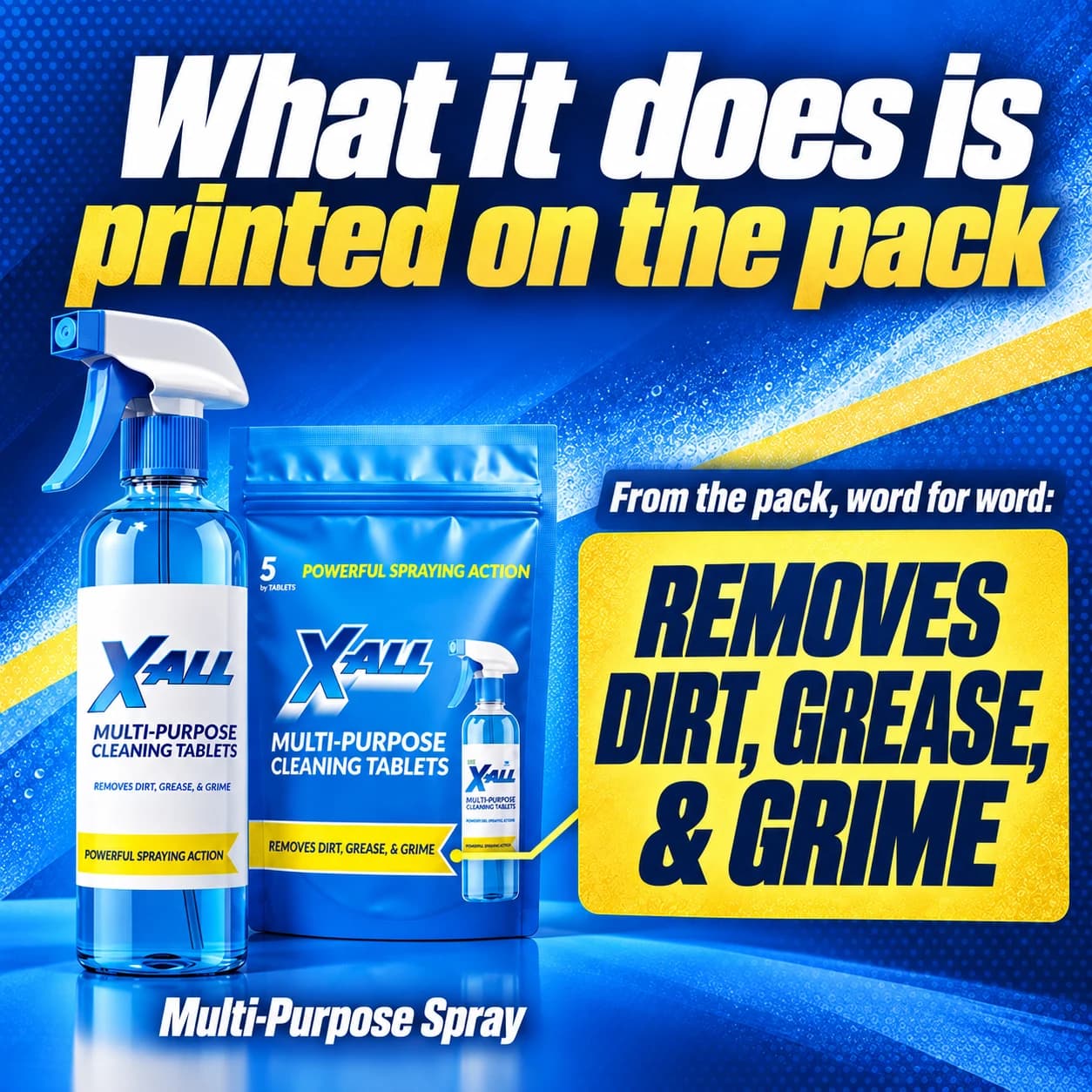 The first-pass packaging slide repeats phrases printed on the supplied bottle and pouch.