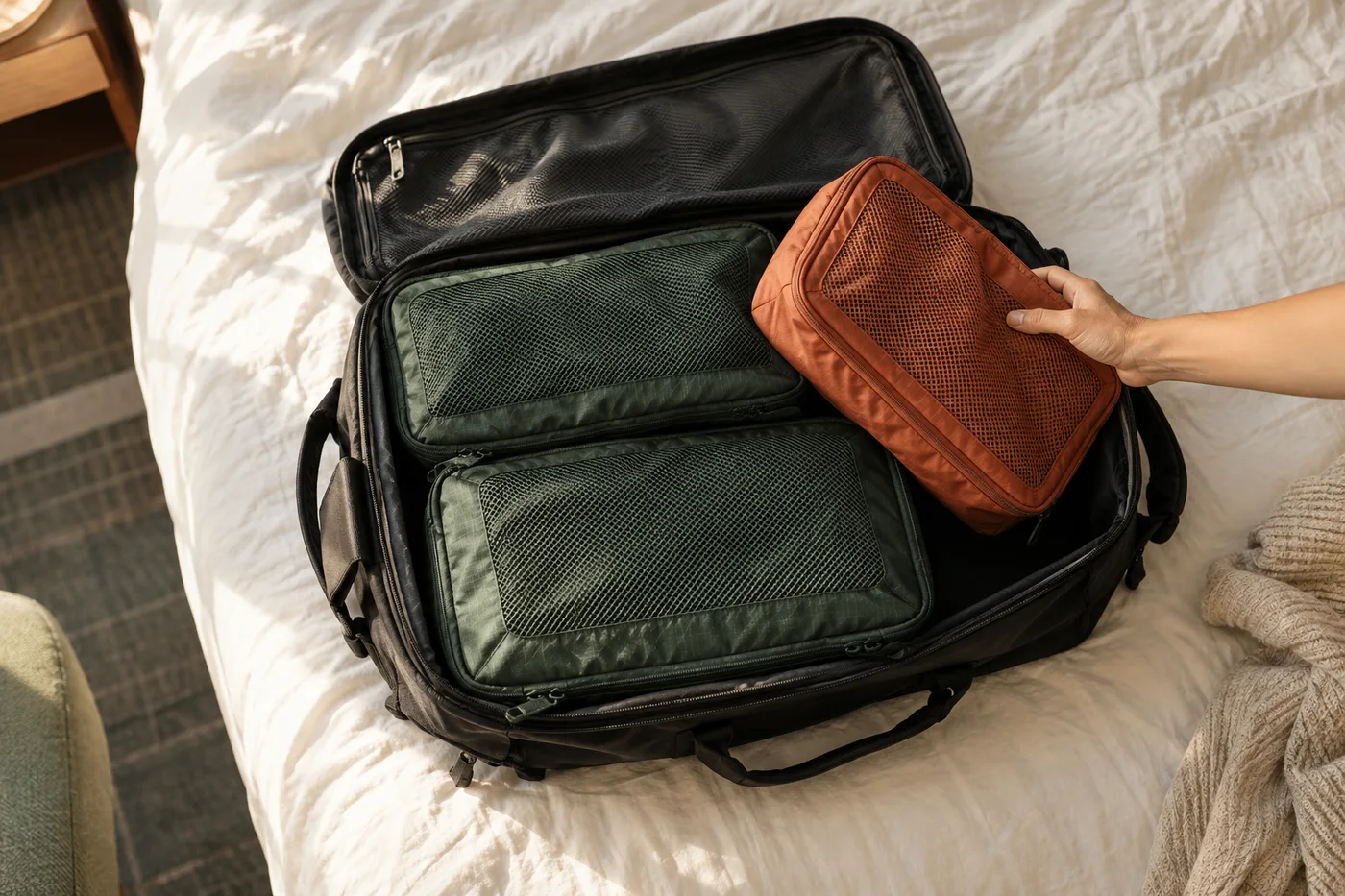 The overnight-stop idea starts with a specific action. Take out one cube and leave the rest of the bag packed.