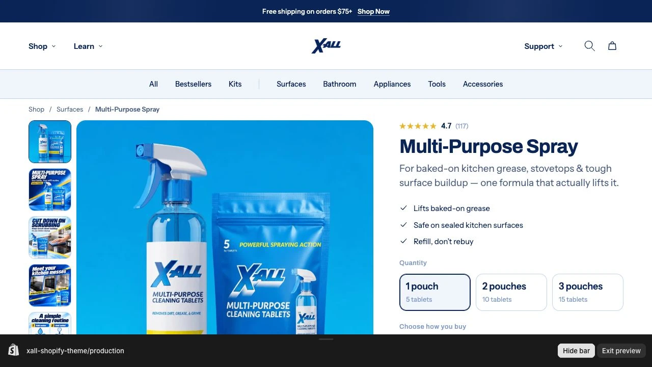 The product page during review, with the original photograph first and the generated introduction next. The black bar belongs to the inspection session.